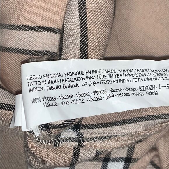 STRADIVARIUS Beige and White Check Blouse-M - Picture 7 of 7